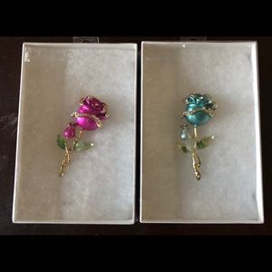 Teal Rose Brooch